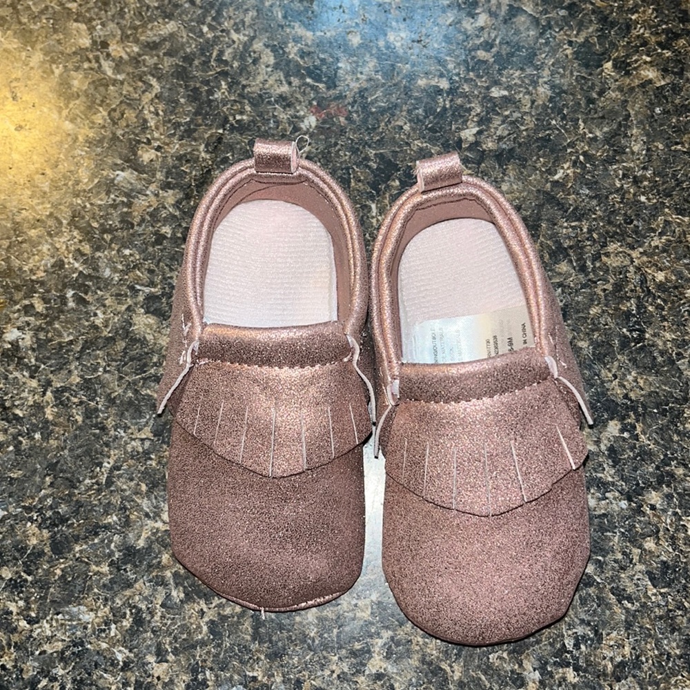 Baby shoes.  Slip ons. Rose gold.    Size 9 months
